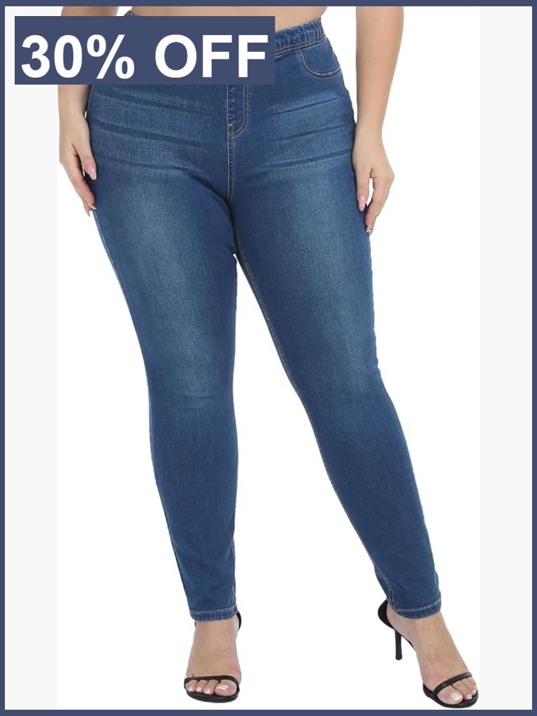 High Waist Stretchy Pull On Jeggings With Pockets Slim Fit Straight Leg